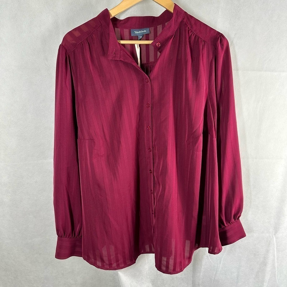 Modcloth Plus Size Always Polished Burgundy Button Up Top Size 2X